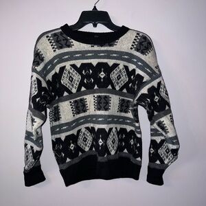 Vintage black white and gray geometric sweater thick wool sweater mens large